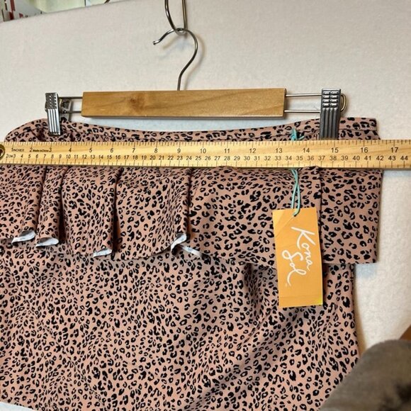 Leopard Print Ruffle Swim Skirt L 12-14 Kona Sol Nylon/Spandex Neutral - Picture 5 of 14